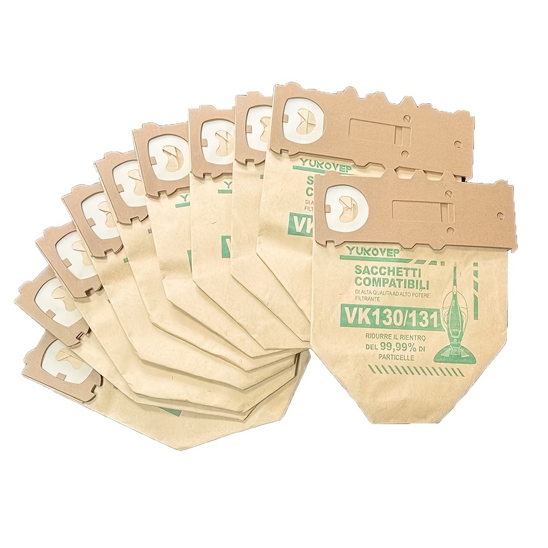 Image of 10pcs Vorwerk Kobold Vk130 Vk131 Vacuum Cleaner Bags | Brown Open Flap With Label, Durable Pc Material Bag Body