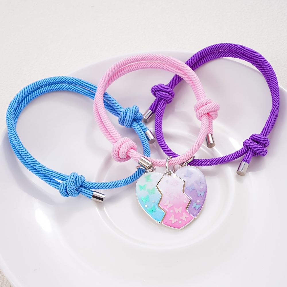 TEMU 3pcs Gradient Heart Adjustable Wristbands, A Stylish And Exquisite Trendy Set, Perfect Additions For Parties And Music Festivals With , Making A