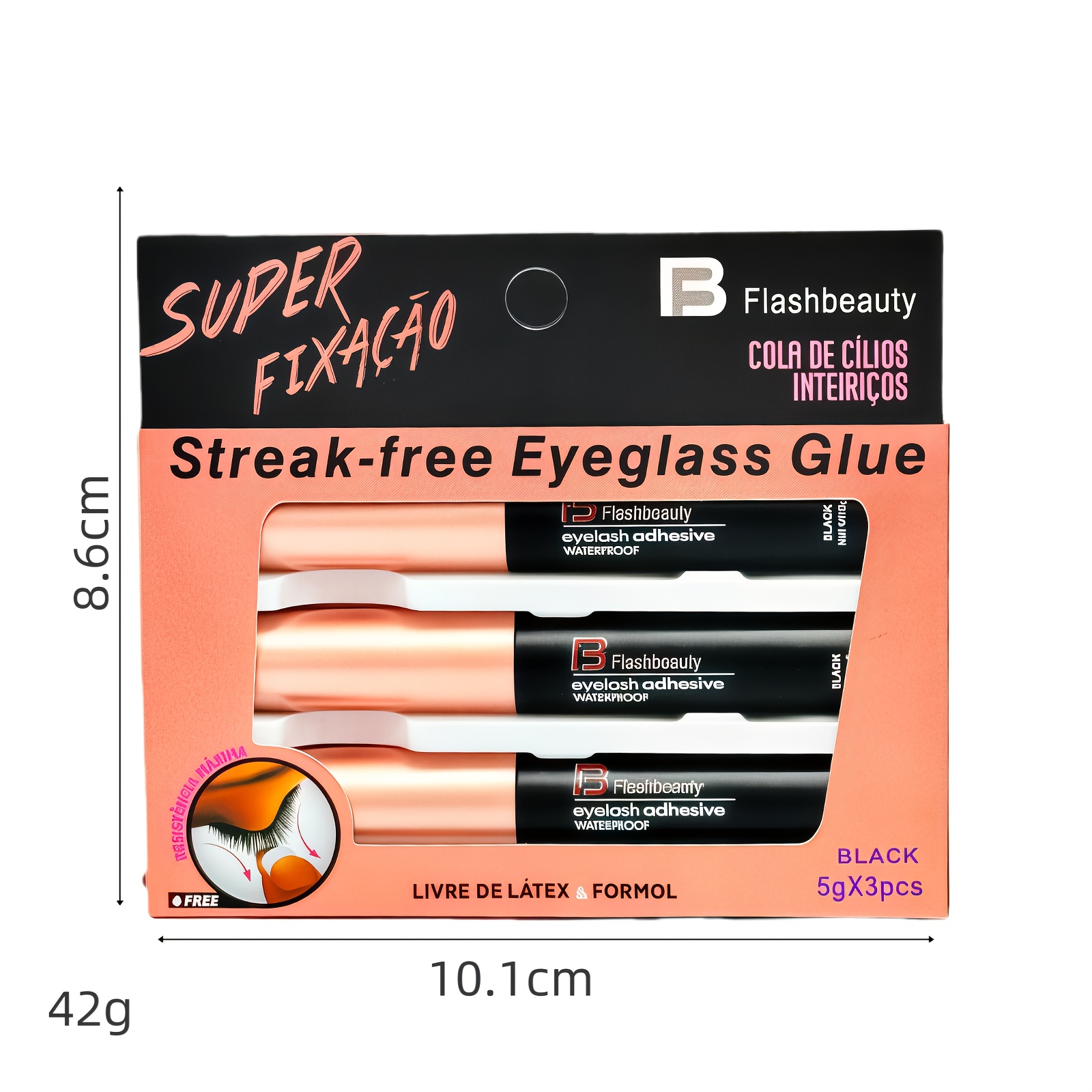 TEMU Black Waterproof Eyelash, Set Of 3 - Fast-drying And Durable With A , The Skin For Wear