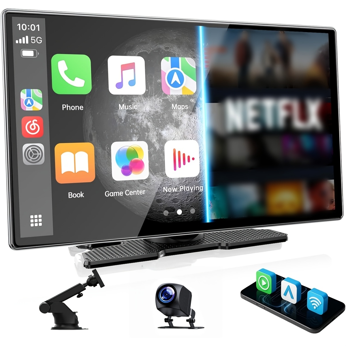 TEMU Lamtto 9'' Screen For Netflix/youtube App Compatible Car Play & Auto, Portable Car Stereo With Backup Camera, Gps Navigation, System Supports