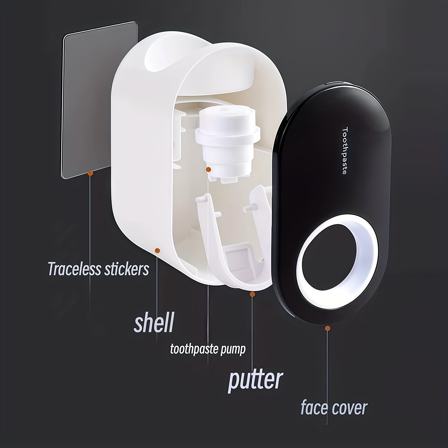 Dantų pastos išspaudėjas, artefaktas, vonios kambario dantų šepetėlių laikiklis, visiškai automatinis dantų pastos išspaudėjas, sūpuoklinis, montuojamas ant sienos, be gręžimo, dantų pastos išspaudėjas