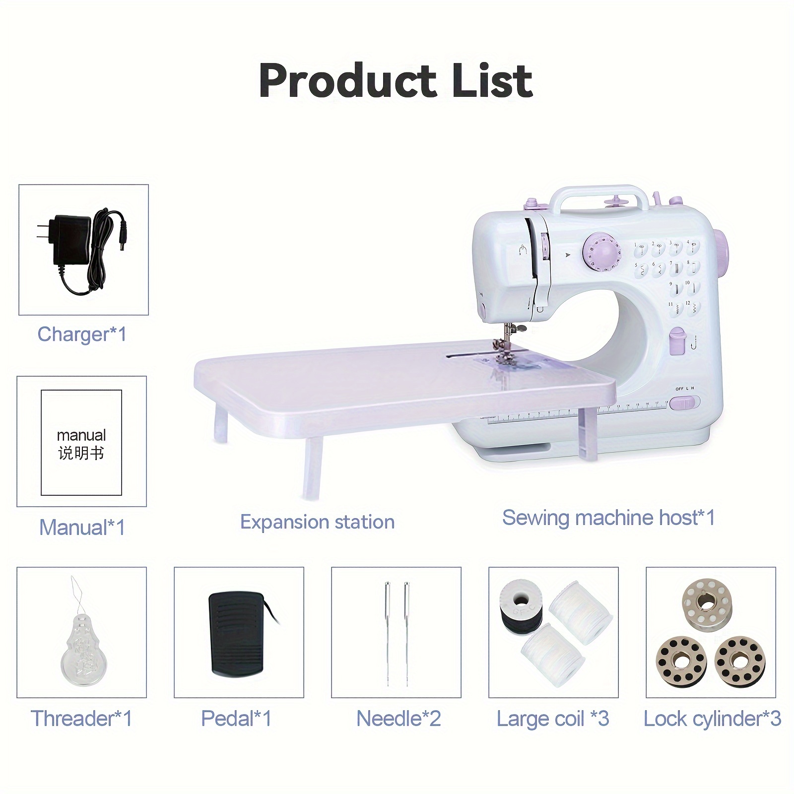 TEMU Sewing Machine With Extension Table, 12 Stitches Electric Sewing Machine Mini Household Sewing Machine With Extension Table, Portable Sewing