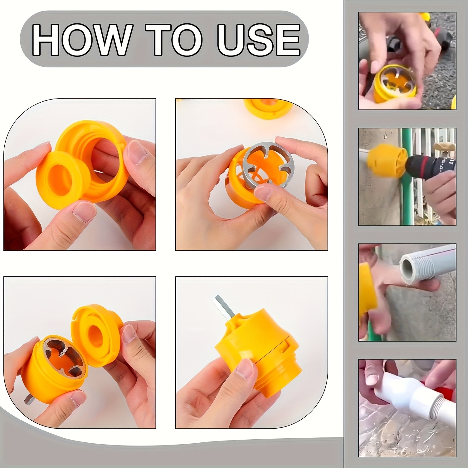 12pcs steel pipe threading tool set a kit with three dies external and internal designed for use with drill to create threads on pvc pipe this plastic pipe thread die kit is suitable for 1 2 inch 3 4 inch and 1 inch water pipe threads Product details 3