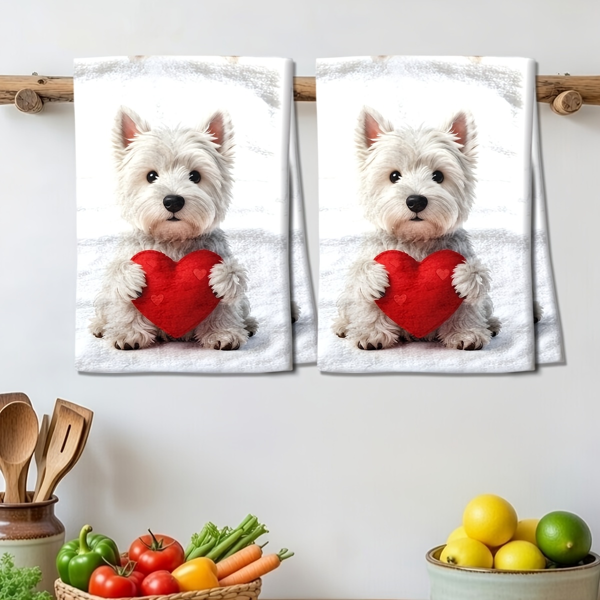 TEMU Cleaning Cloth 2pcs Kitchen Towel, West Highland Themed Kitchen Towels, Cleaning Cloths, Dish Towels, Decorative, Reusable Microfiber Cloths,