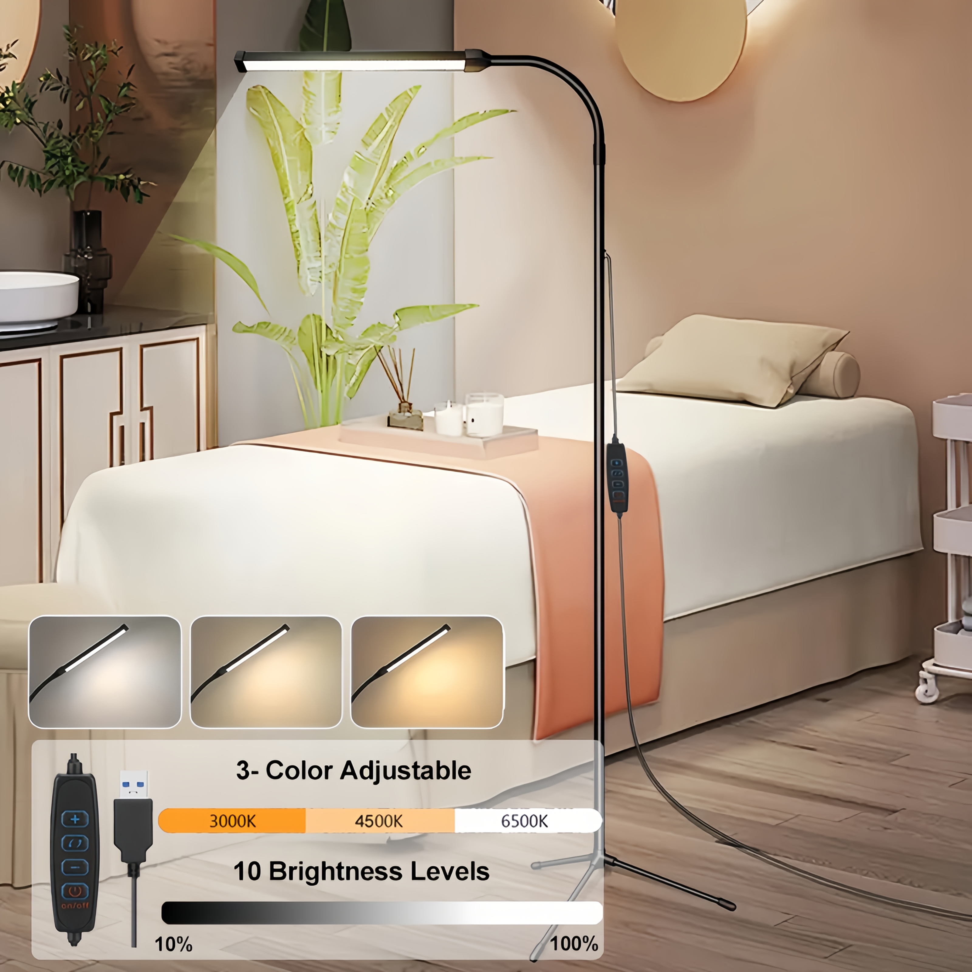TEMU Stehlampe, Schwarz, Verstellbar, Intelligente LED-Stehlampe, Schwanenhals-Leselampe, Moderne Umgebungsbeleuchtung, Spotlight, Leselampe. Drei