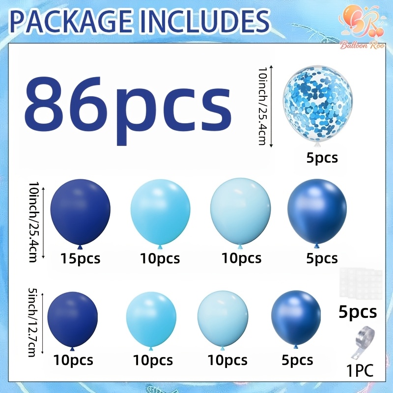 TEMU 86pcs Blue Birthday Themed Balloon Arch Set, Suitable For Decorating Birthday Parties, Newborn Parties, Bridal Showers, Weddings, Anniversaries,