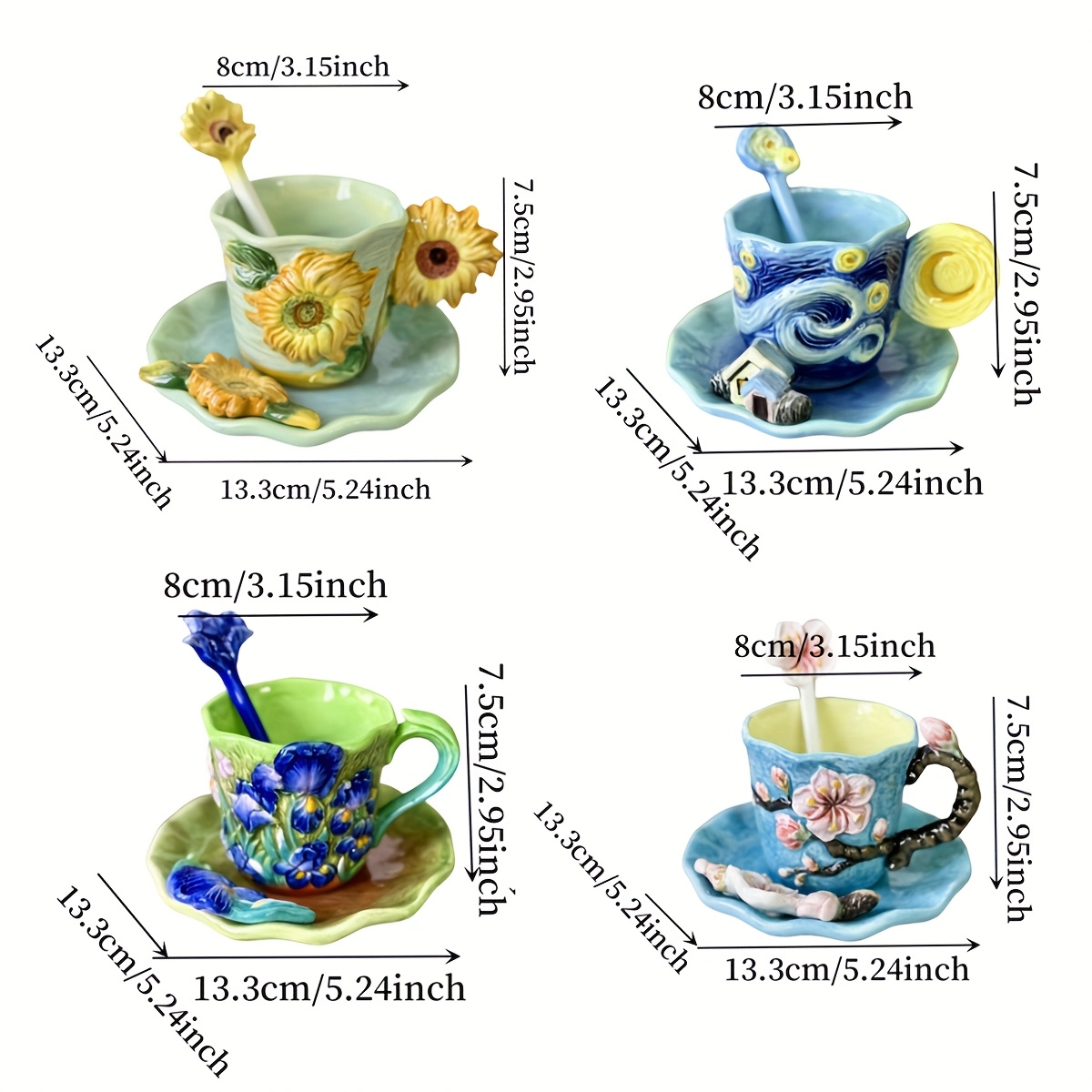 Keramik-Teetasse Mit Untertasse & Löffel – 170 Ml, Handbemalt Mit Gelber Rose & Blatt, Für Kaffee & Tee