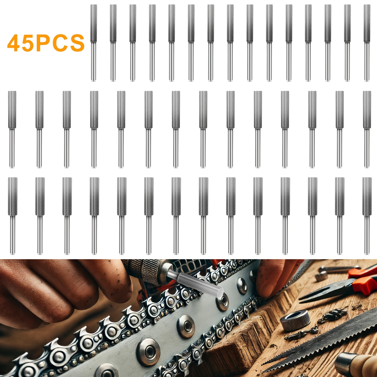 45pcs Diamond Chainsaw Sharpeners With 1/8 Inch Shank, 4.0/4.8/5.5mm Precision Heads Designed For Grinding Chainsaw Chains