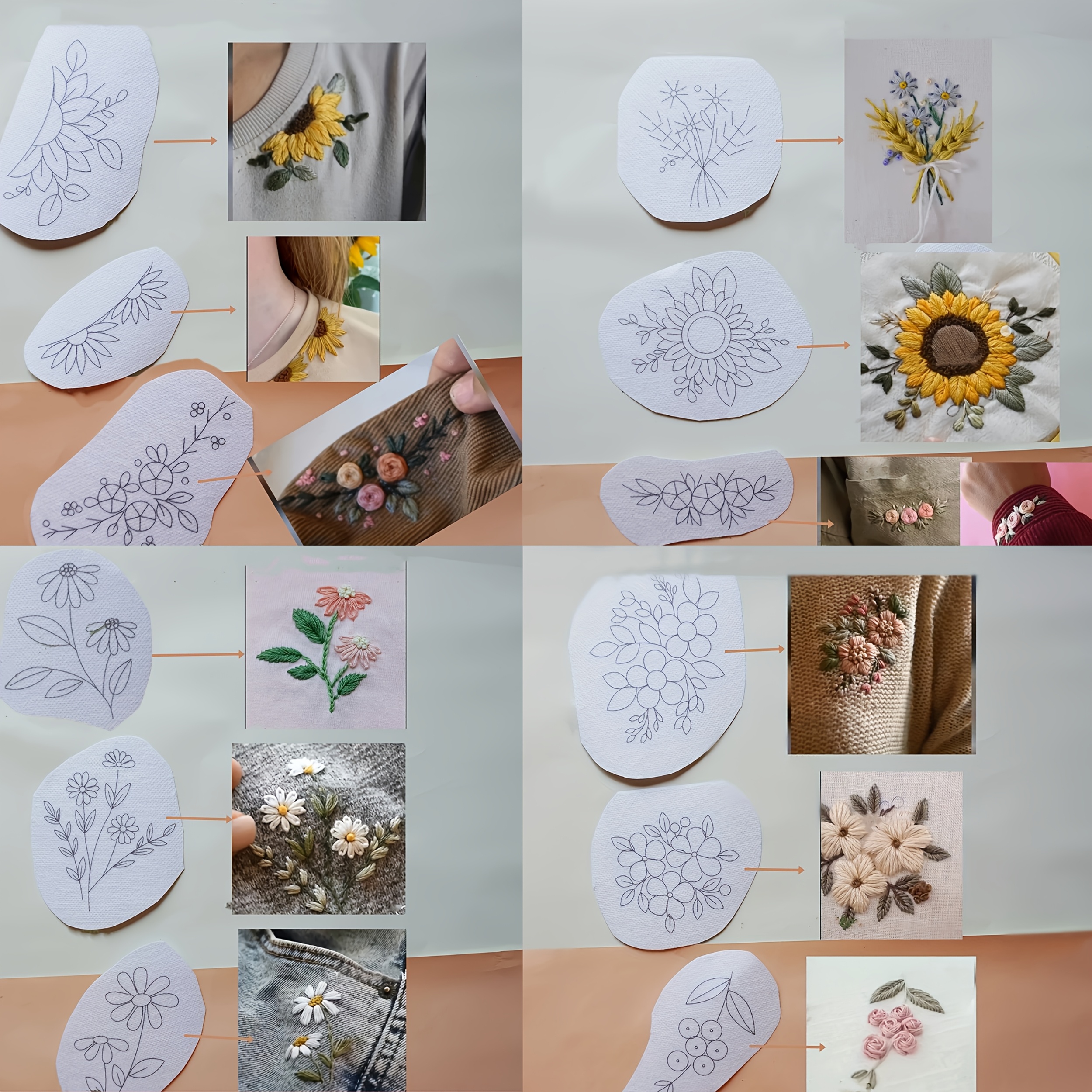 

12pcs Water-soluble Embroidery Sticker Set For Beginners - Diy Sweater & Denim Decor, Plant Themes, Includes Learning Video