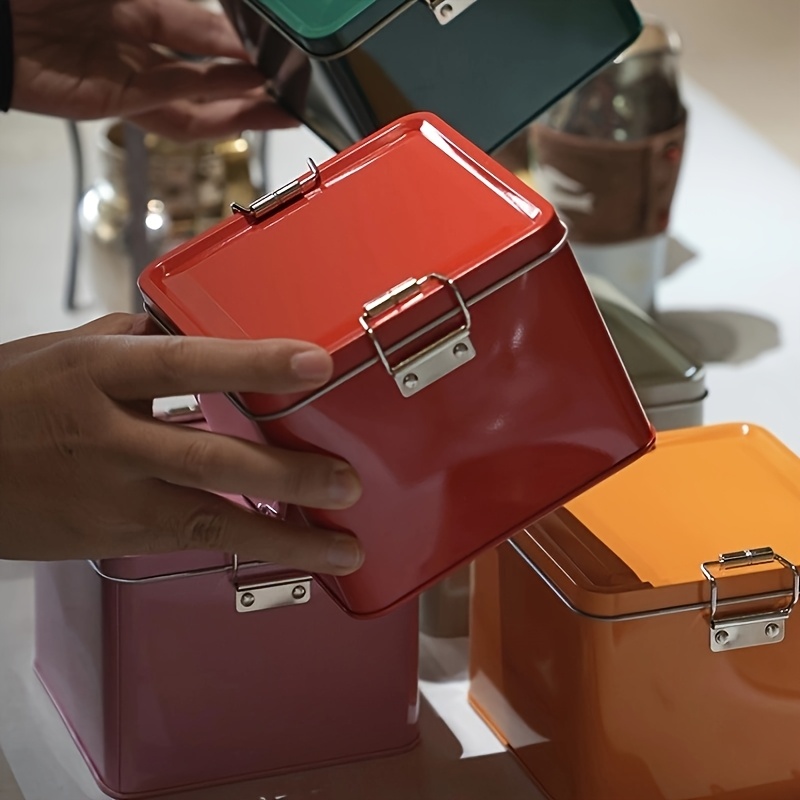 2pcs multicolor square metal tins with snap closure food grade iron storage containers for thanksgiving more