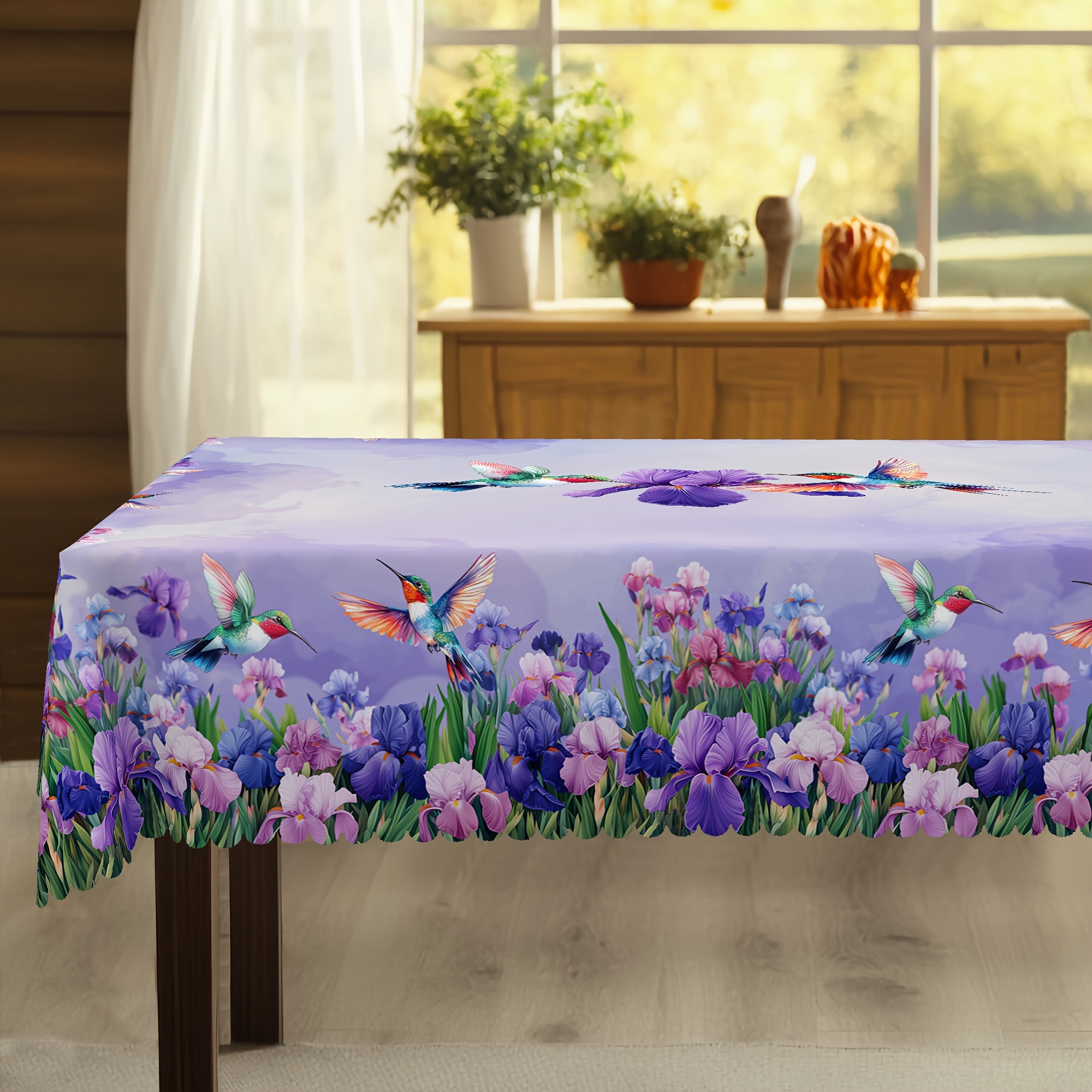 

1pc Vibrant Spring Hummingbird & Floral Tablecloth In 5 Sizes - Round & Square, Polyester, Ideal For Outdoor Dining & Farmhouse Decor, Easter & Valentine's Day Gifts