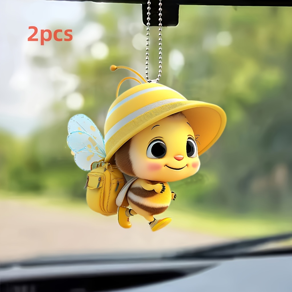 TEMU 2pcs Adorable Bee Acrylic Pendants For Backpacks, Keychains & Car Mirrors - Versatile Home Decor Accessories