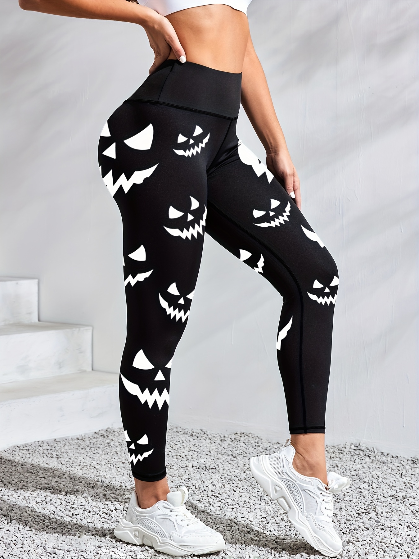 halloween glow in dark evil face print leggings stretchy Temu Canada