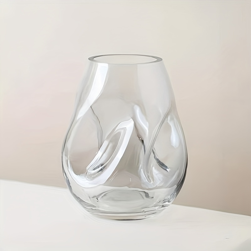 1pc Contemporary Round Glass Vase, Transparent Irregular Shaped Flower Vase For Hydroponic Roses , Artistic Table Centerpiece For Living Room And Dining Room, No Electricity Or Battery Needed