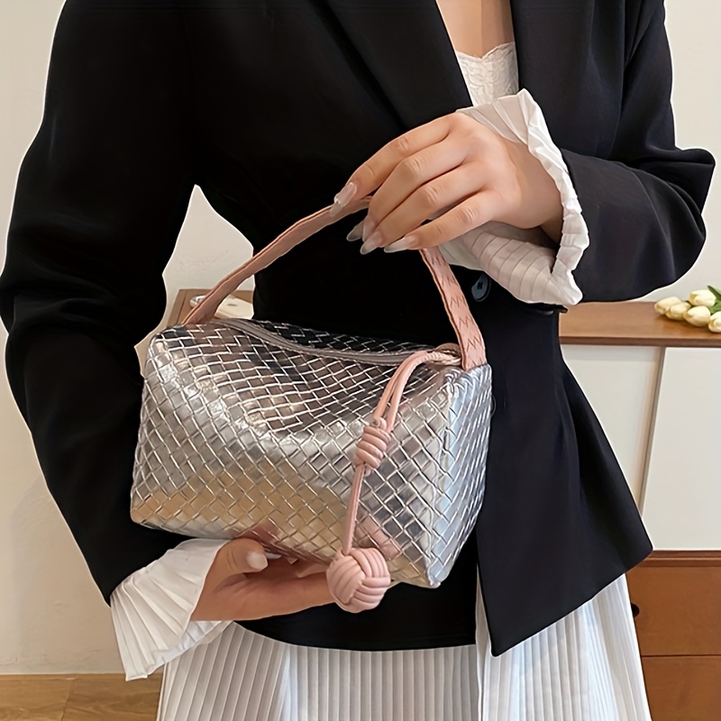 large capacity makeup bag stylish woven tote golden handles Temu