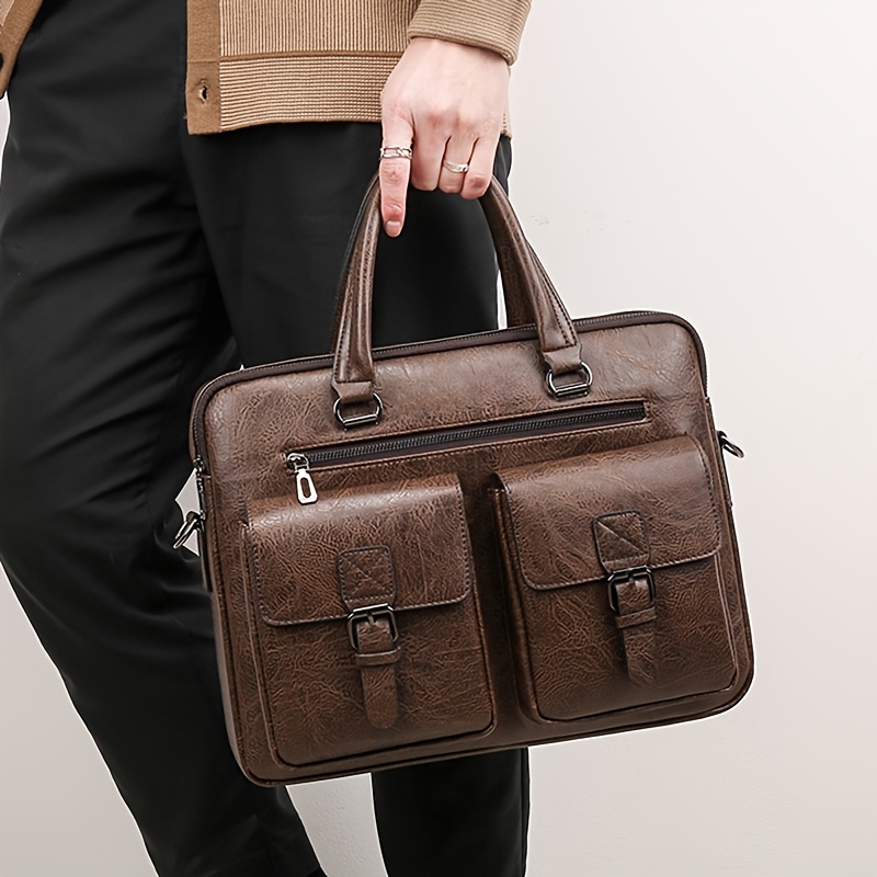 

1pc Retro Large Capacity Business Handbag, Pu Leather Briefcase