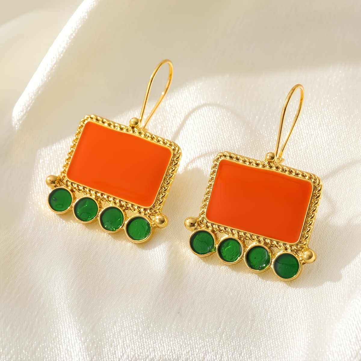 French-Style Vintage Woven Square Drop Earrings