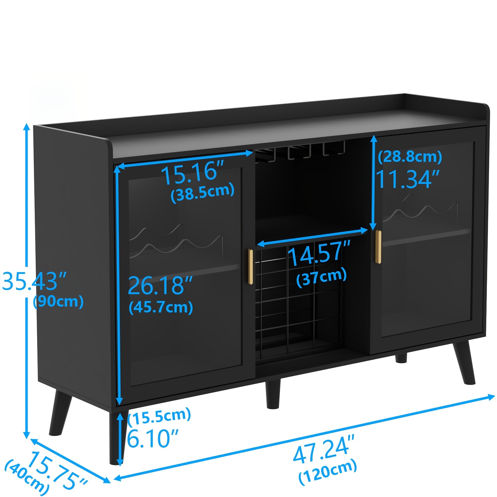 Coffee Bar Cabinet With Wine Racks, Wine Bar Cabinet With Glass Holders, Kitchen Buffet Sideboard With Adjustable Storage Shelves, Freestanding Liquor Cabinet For Kitchen, Living Room, Dining Room