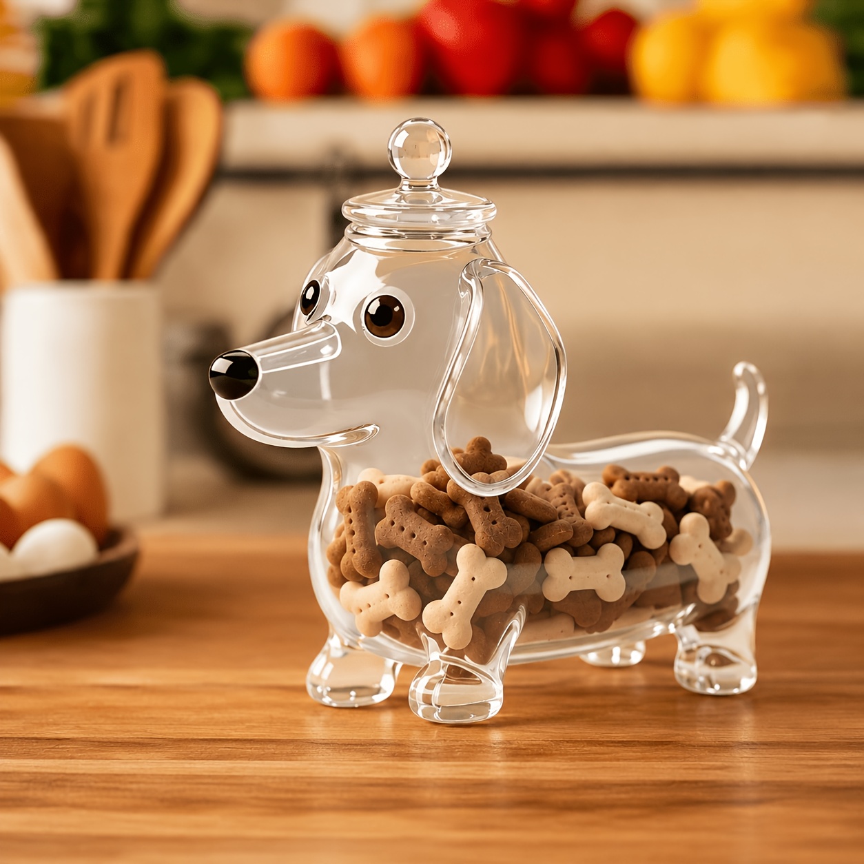 TEMU Handcrafted Dachshund & French Bulldog Airtight Glass Jar, Cute Puppy Snack Storage Canister, Moisture-proof, Hand Washable, Kitchen Counter