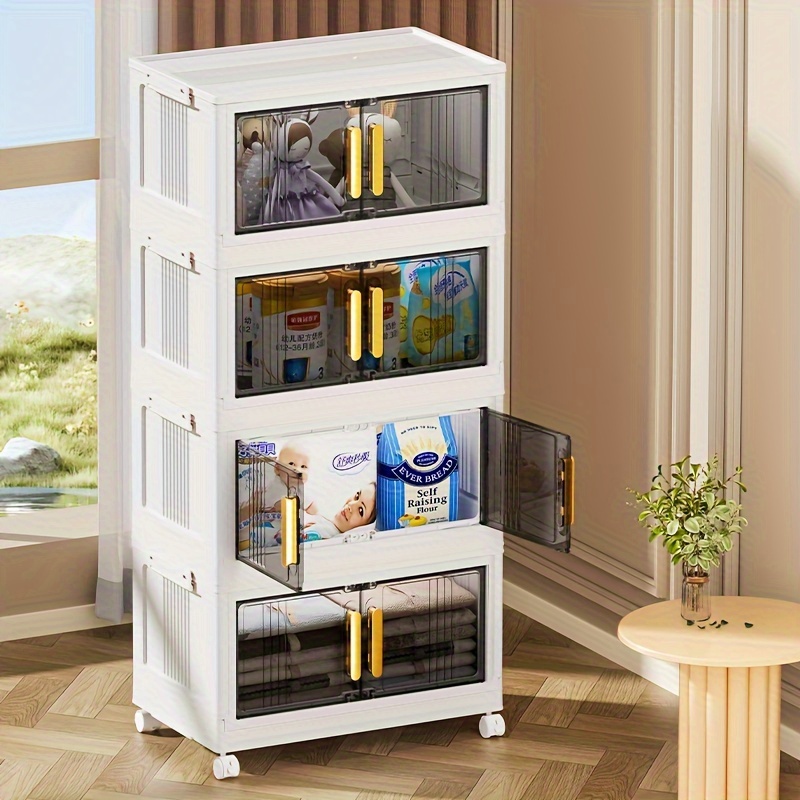 1pc Stackable Folding Storage Box, Multi-Layer Household Storage Cabinet,  Plastic Free Installation Snack Storage Rack, Bedroom Wardrobe, Home Organiz