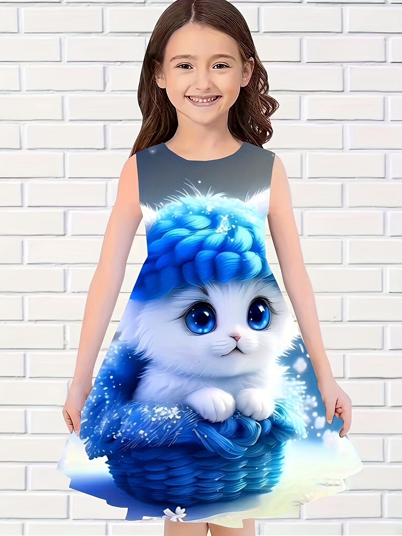 girls cat princess dress kids 3d cat printed birthday party Temu