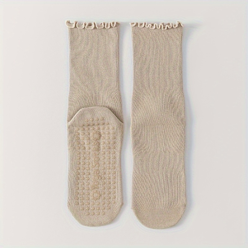 1 Pair Of Professional Anti-slip Yoga Socks With Lace Details - Mid-calf, Suitable For Pilates, Running, And Fitness