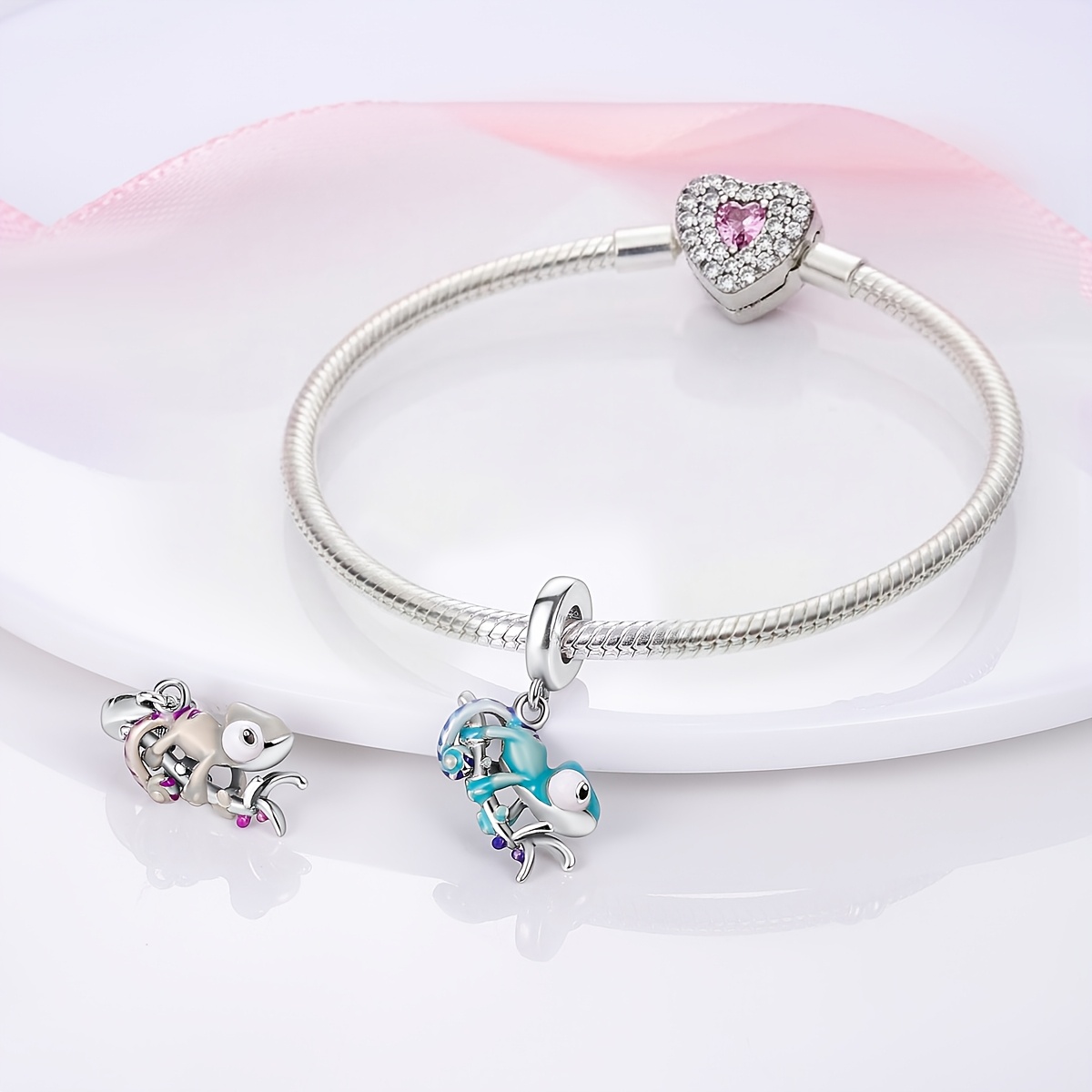 DIY Handmade Silver Plated Chameleon Charms for Bracelets