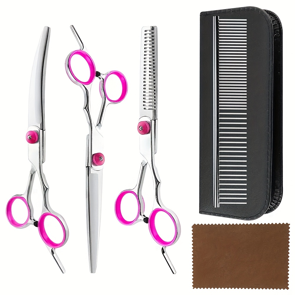 TEMU 6pcs Professional Pet Grooming Scissors Set, Stainless And Cat Hair Thinning Shears With Downward Curved, Straight, Curved Scissors And Comb