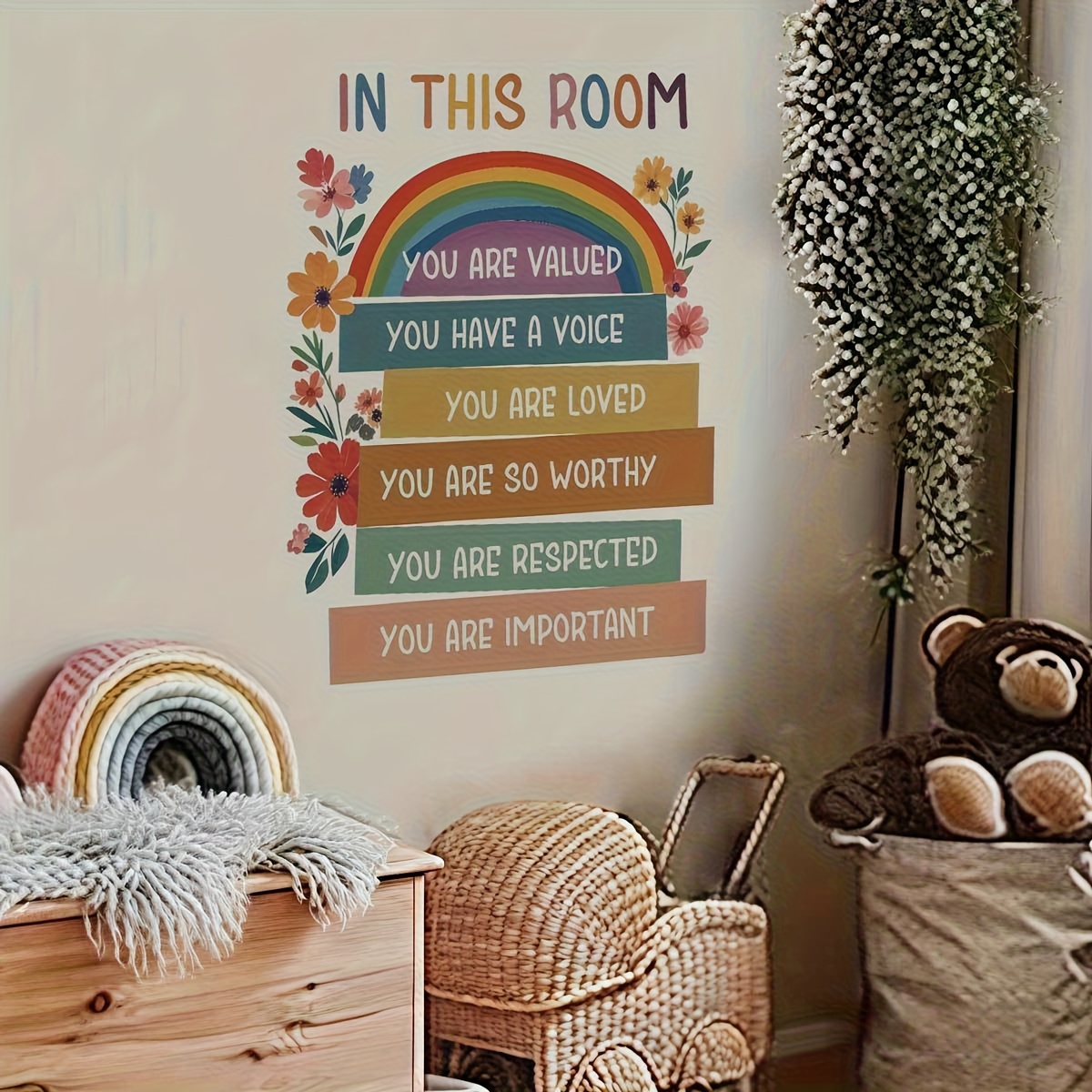 1pc of Rainbow Flower Motivational Wall Sticker, Creative Self-Adhesive, Removable, Double-Sided Visible PVC Decorative Sticker, Beautifying Decor for Living Room, Bedroom, Dining Room, Study, Bathroom, Doors, Windows, And Glass