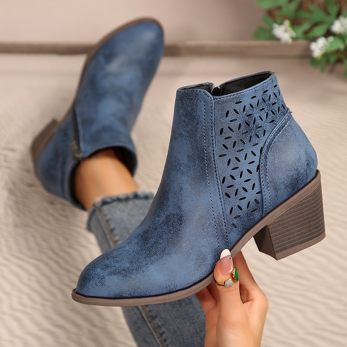 TEMU Bottes courtes rétro classiques pour femmes avec design vieilli et , bottes Chelsea à talon épais et fermeture éclair latérale, bottes western