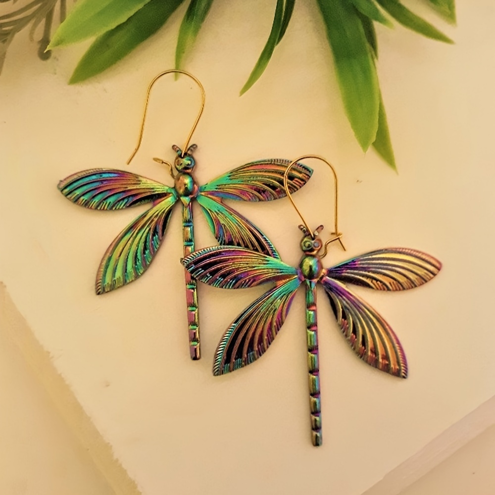 

Vintage Boho Style Colorful Dragonfly Drop & Dangle Earrings Synthetic Gemstone Alloy For Women - Chic Party Holiday Jewelry Gift, Suitable For Valentine's Day - All Seasons Fashion Accessory