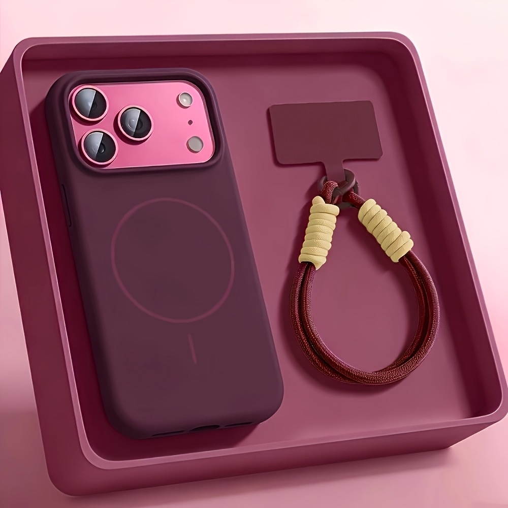 TEMU Étui de téléphone : couleur de luxe, étui de luxe avec bracelet magnétique en silicone, compatible avec iPhone 18ProMax 18Pro 17Pro 15 14 13 Pro