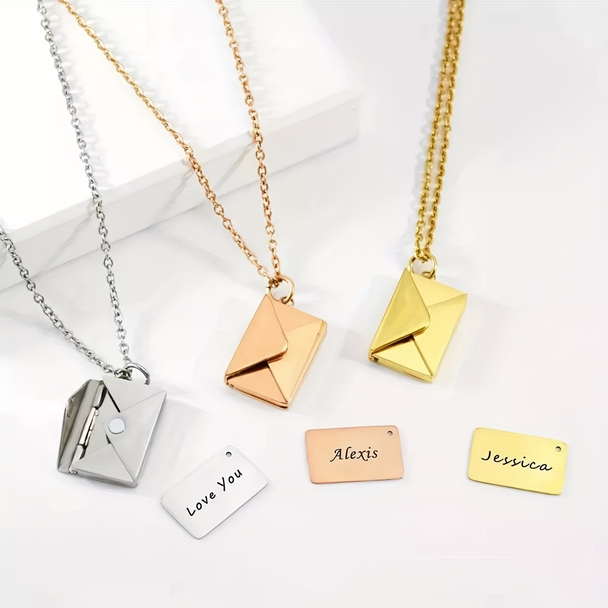 Custom Engraved Envelope Necklace in Stainless Steel