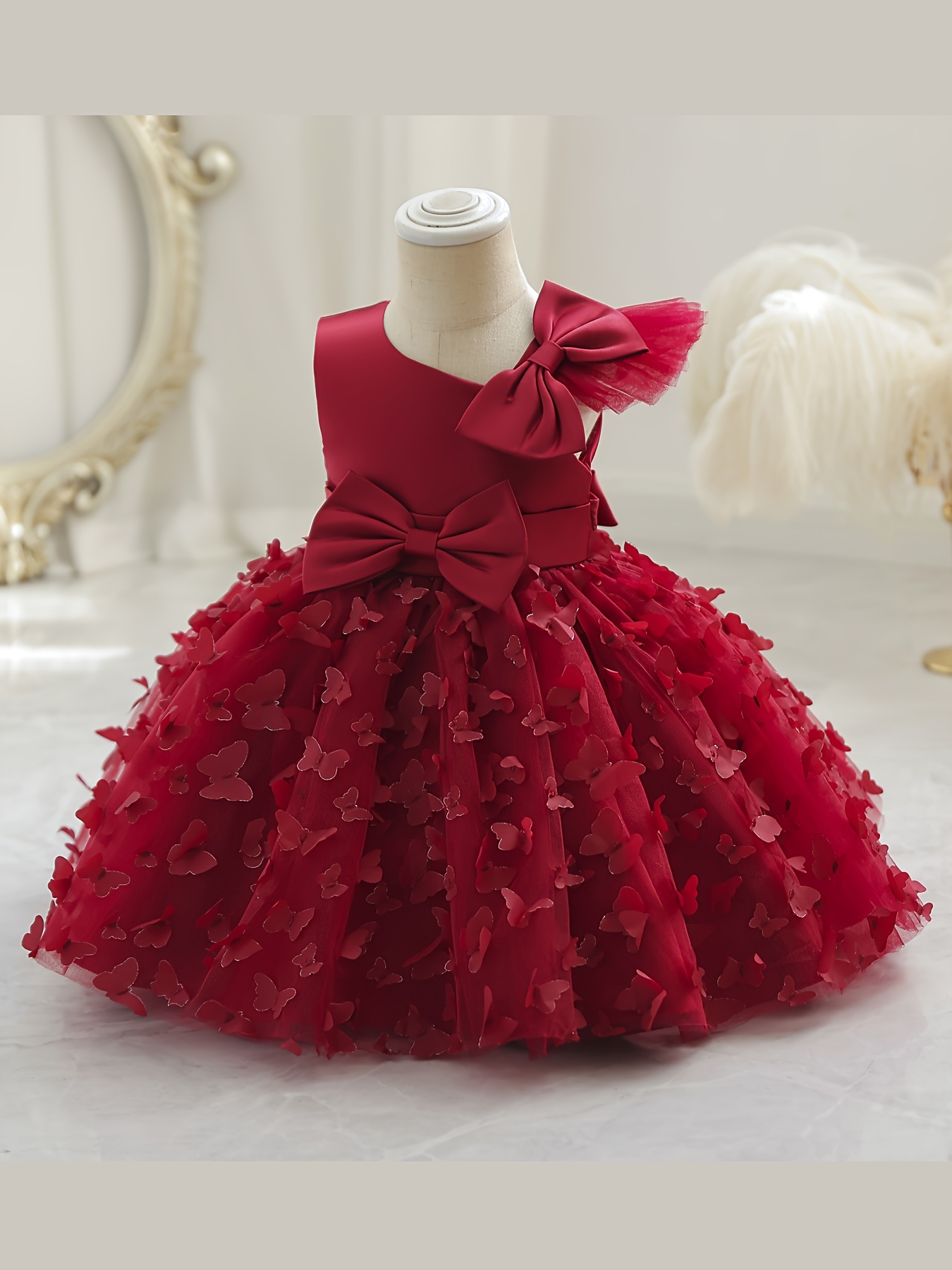 Sweet Butterfly Appliques Bow A-line Gown Dress For Girls Party Birthday Banquet Pageant Dresses Girls Occasion Wear