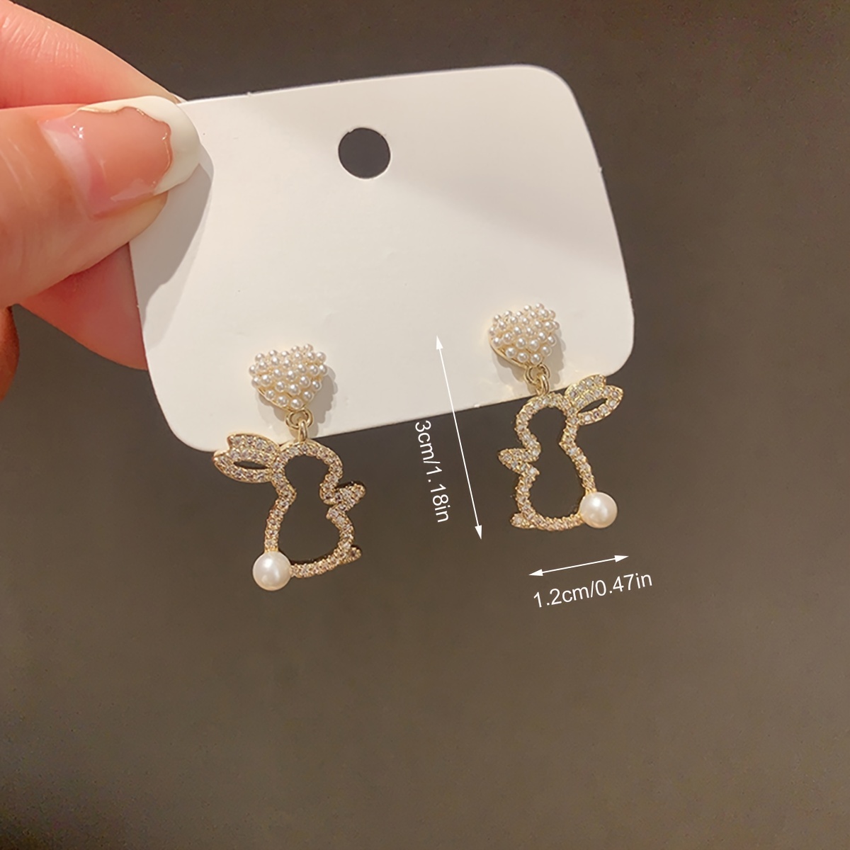 TEMU 2pcs Cute Rabbit Dangle Earrings With Heart Shaped Decor Pearl Hollow Animal Drop Earrings For Wear