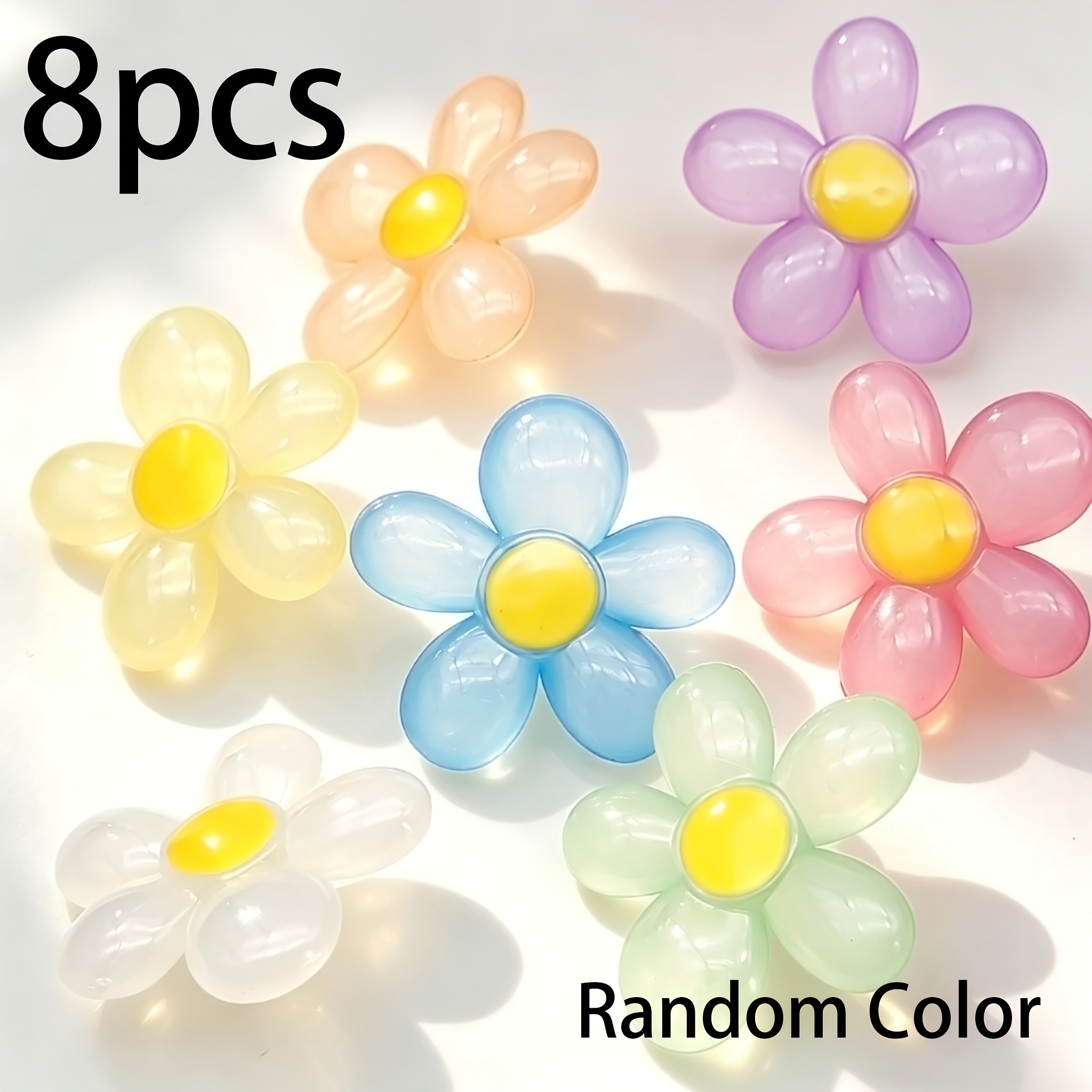 TEMU 8pcs 38mm Translucent Large Size Jelly Flower Beads Random Color Jewelry Diy Material Jewelry Diy Beading Handcraft Decoration Supplies Clothing