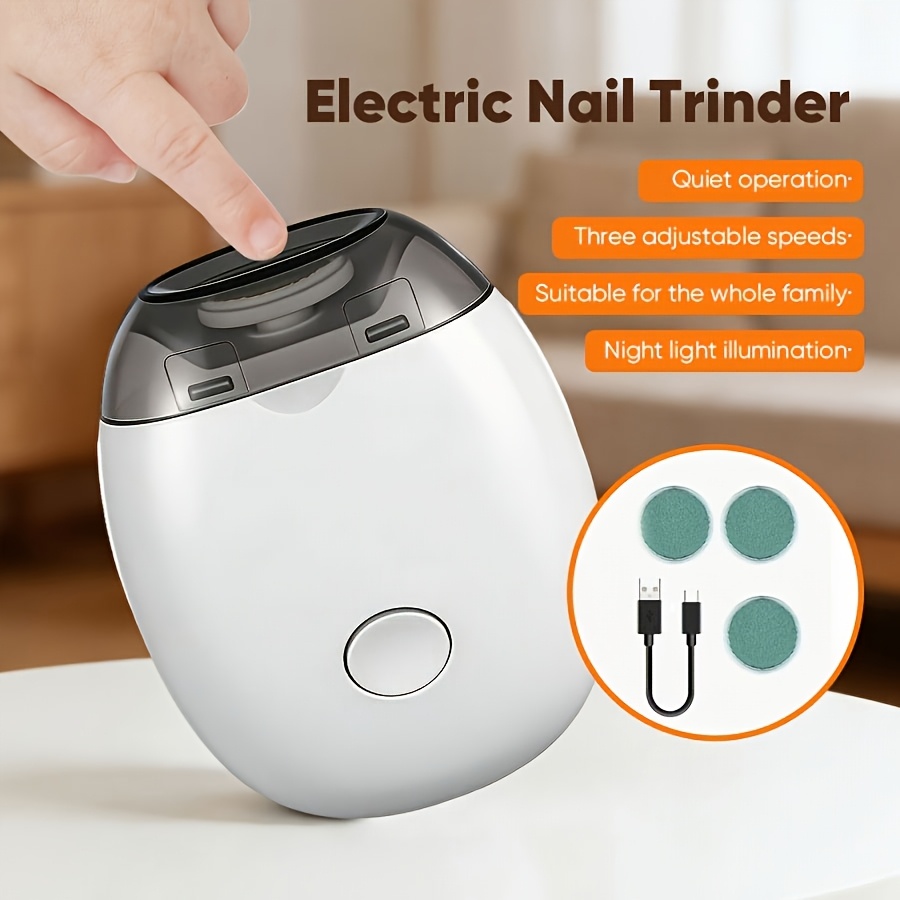 Upgraded 3-in-1 Electric Nail Clipper And Polisher, Automatic Nail Trimmer With Led Light, 3-speed, Usb Rechargeable, Clip Storage, Silent Auto Fingernail Cutter And Polishing Trimmer, For