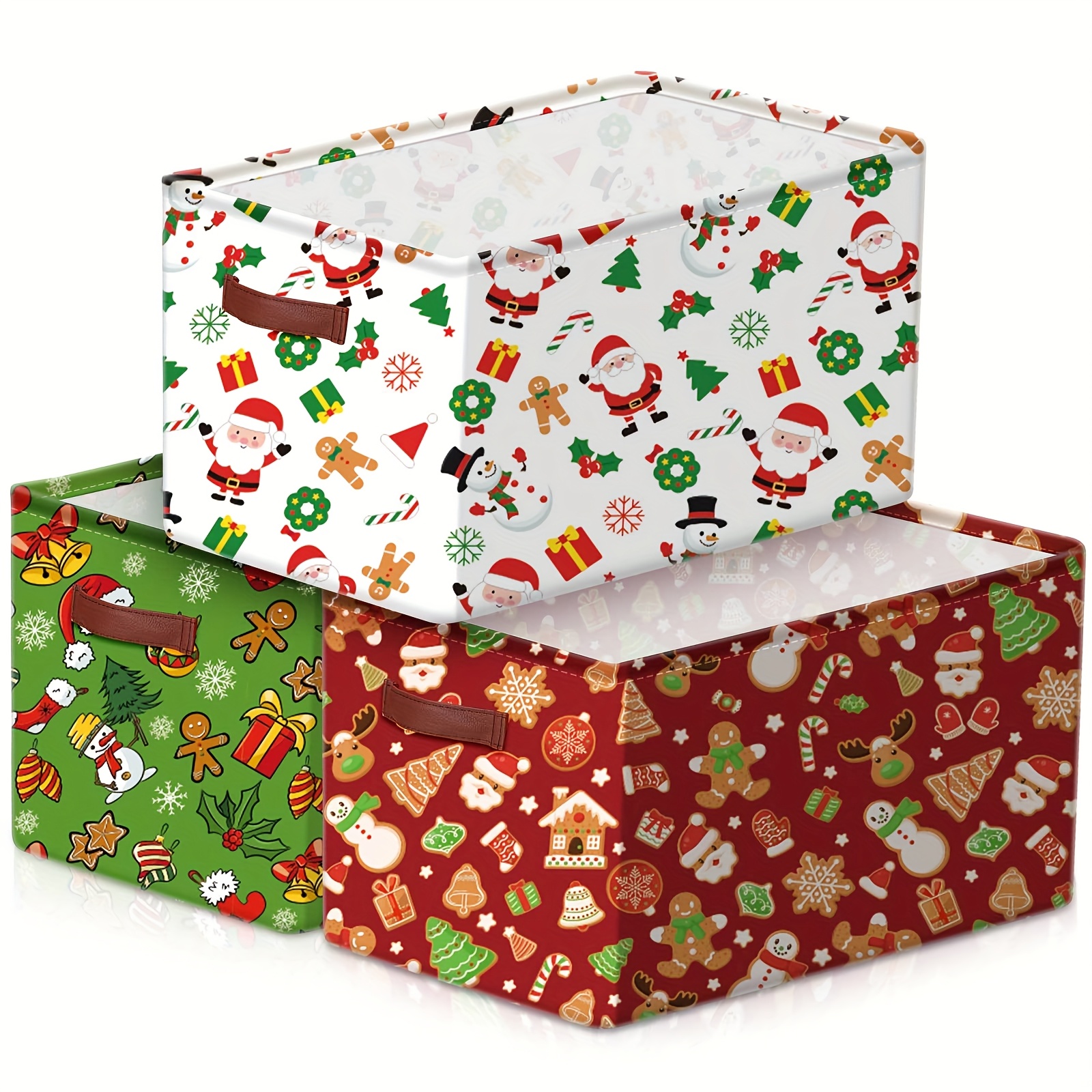 TEMU 3 Pack Storage Bin Collapsible Large Christmas Storage Baskets For Gifts Empty Decor Canvas Laundry Basket Foldable Box With Handle For Office