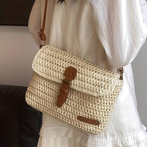 2024 neue vintage kleine umhängetasche reise crossbody geflochtene strohtasche vintage geflochtene damenhandtasche sommer strandtasche