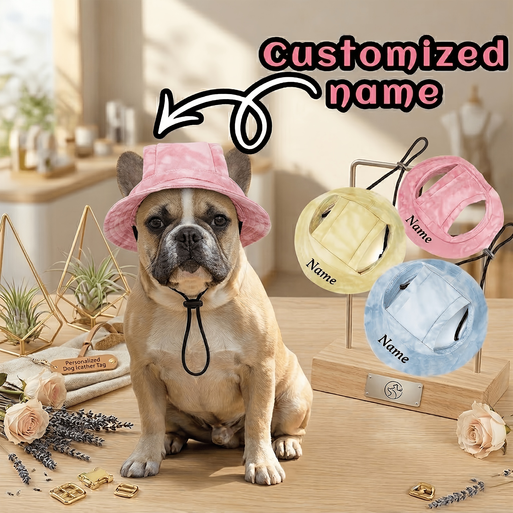 TEMU Custom Name Pet Tie-dye Hats, 5 Colors Available, Cats And Dogs Sunshade Anti-uv Neck Non-constricting, Optional, Create Pet , Make Your Pet The