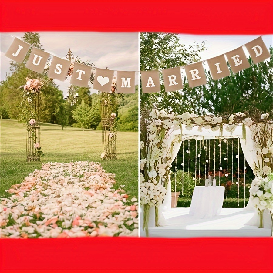 

Vintage Burlap Wedding Party Bunting: Just Married - Festive Entry Decorations