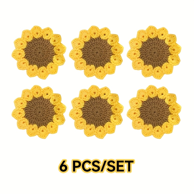 6pcs Woven Sunflower Coasters - Heat-resistant Table Protectors With Woven Yarn , Sunflower &, Coaster For Hot Drinks, Cup Holders - Dining Table Decor, Housewarming Gift