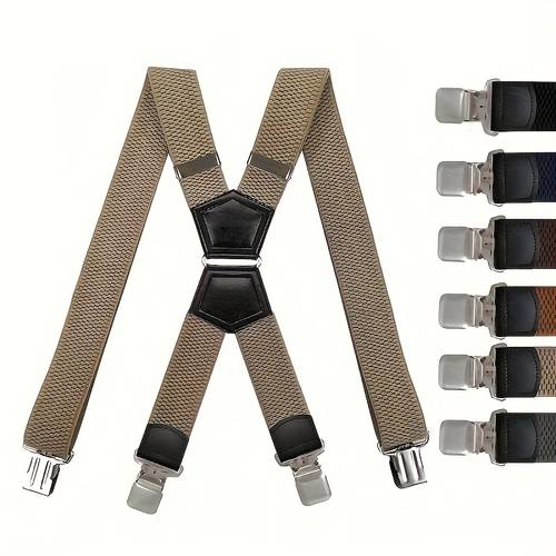 mens heavy duty sports suspenders with x secure metal clips adjustable leather straps high for active wear work casual use not for formal wedding attire work accessories durable suspenders