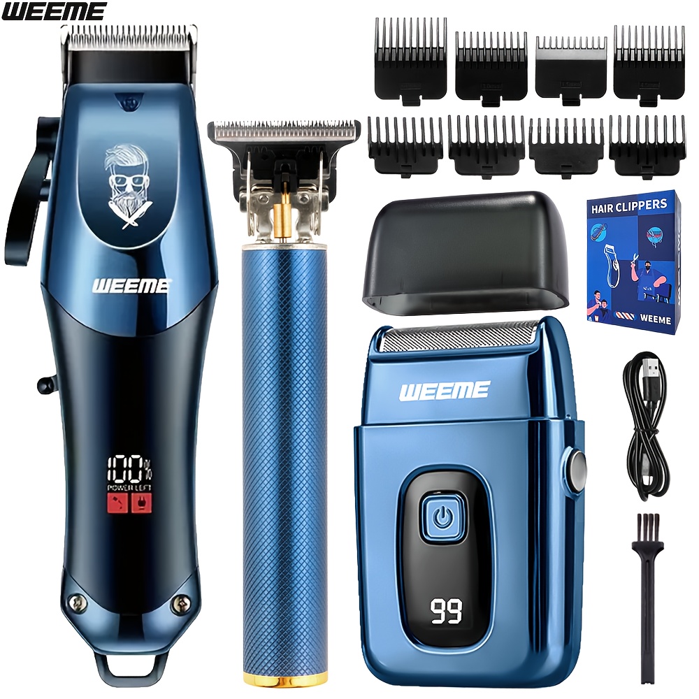 TEMU 3pcs Weeme Men's Electric Hair Clippers Suitable For Home & Travel, Usb- Hair Trimmer With 3-speed Limit Combs, Usb Battery-free Operation,