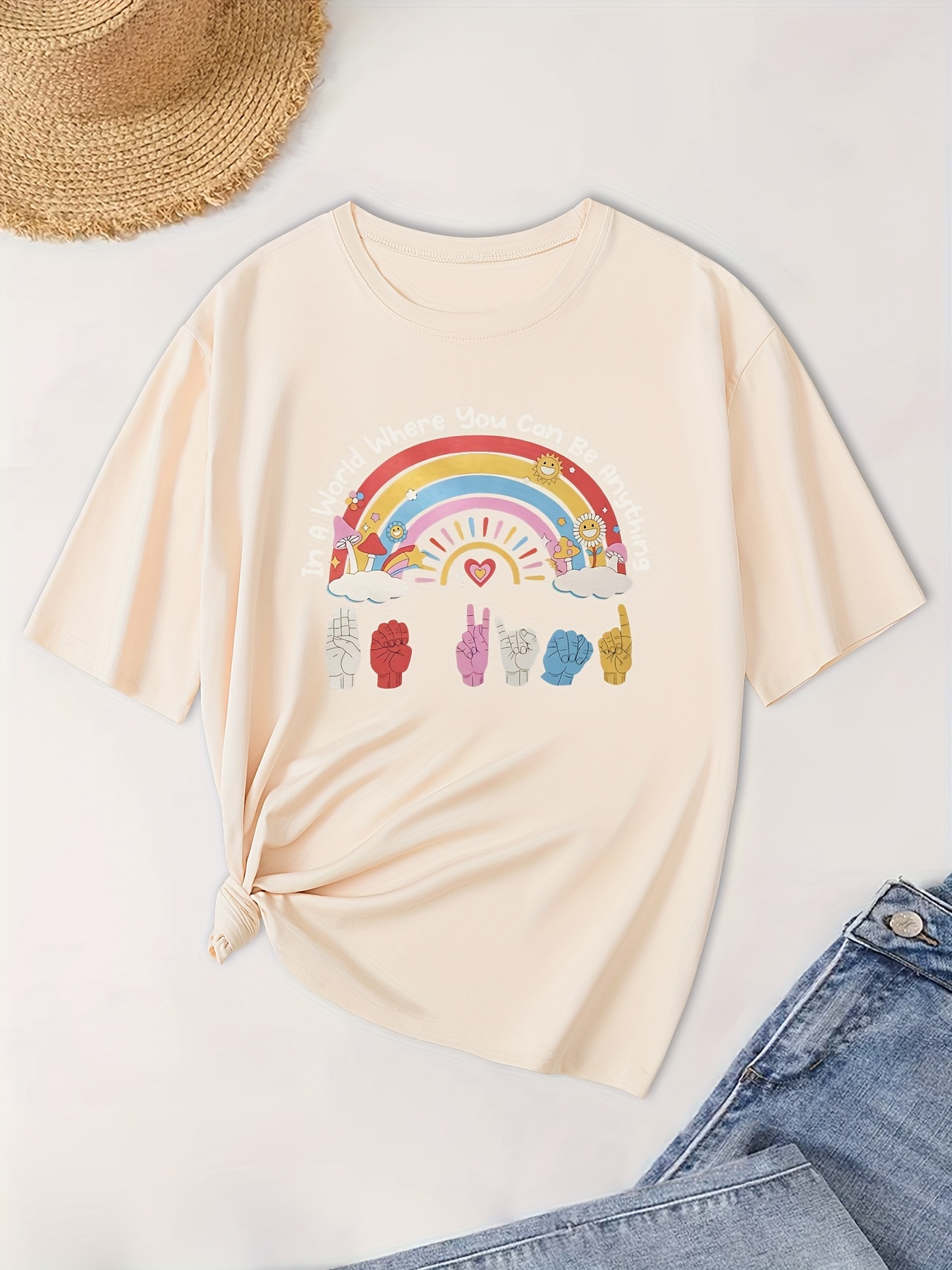 Cartoon Print T shirt Casual Crew Neck Short Sleeve Top - Temu Canada