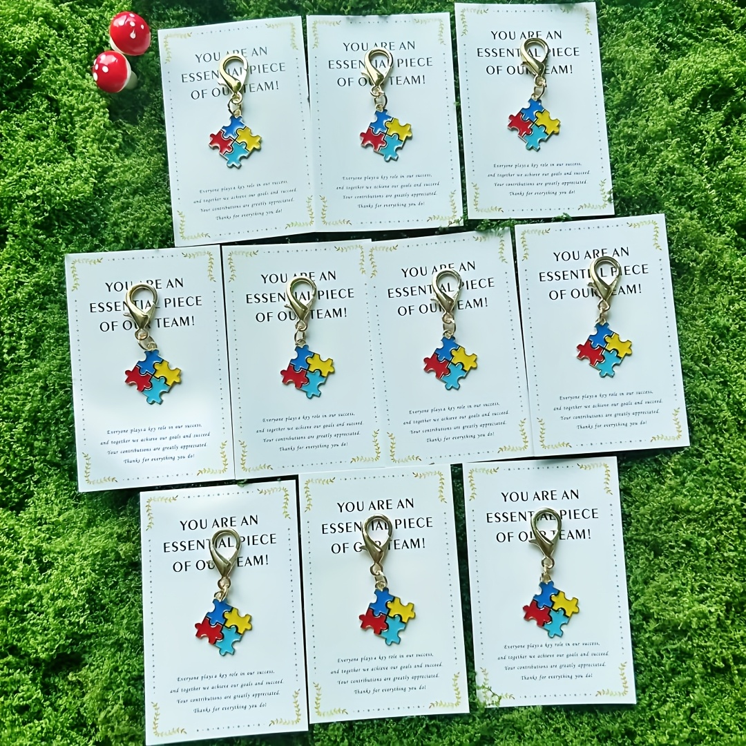 TEMU Set de llaveros de rompecabezas adorables de 1/5/10 piezas, regalos de agradecimiento para y empleados, material de aleación con cierre,