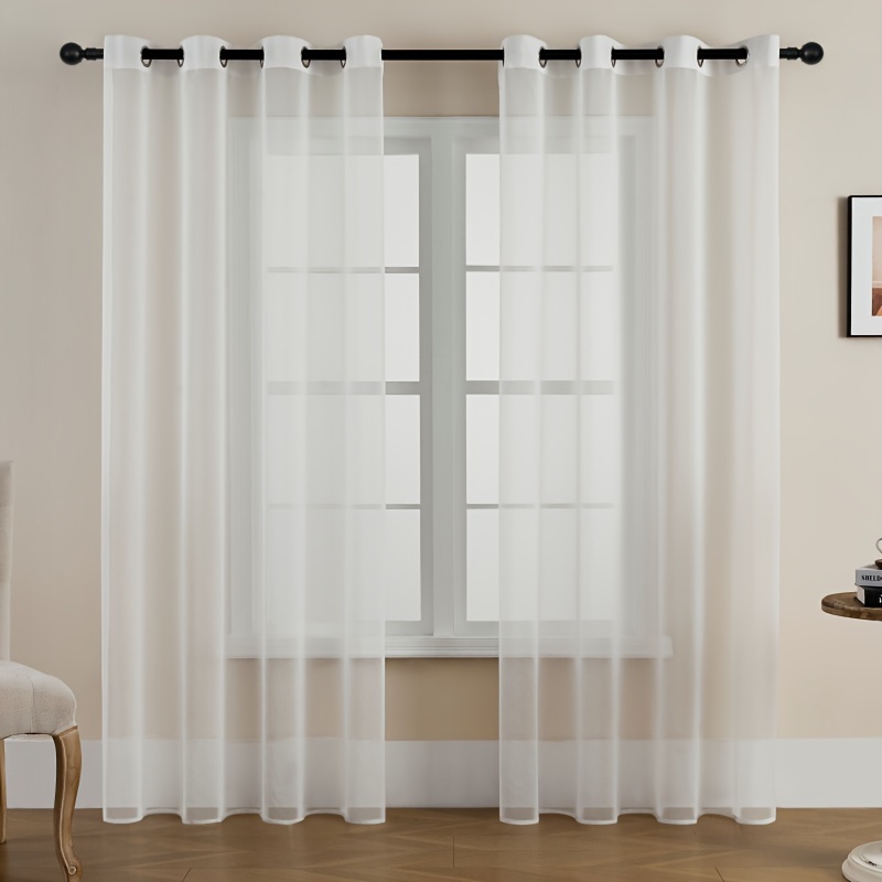 1 or 2pcs of semi sheer curtain panels home decor window   silver ring breathable lightweight elegant sheer curtains for bedroom living room bedroom hallway for bedroom living room closet curtains office decor home decor room decor