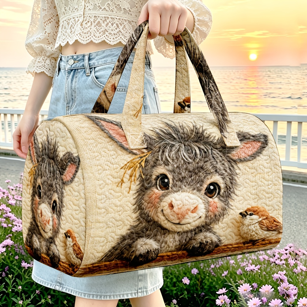 TEMU 1pc Cream White Quilted Tote Sparrow Rustic Rustic Farm Gift For Farm Lovers Rustic Farm Decor Collection Love Farm Animals Perfect Gift Daily