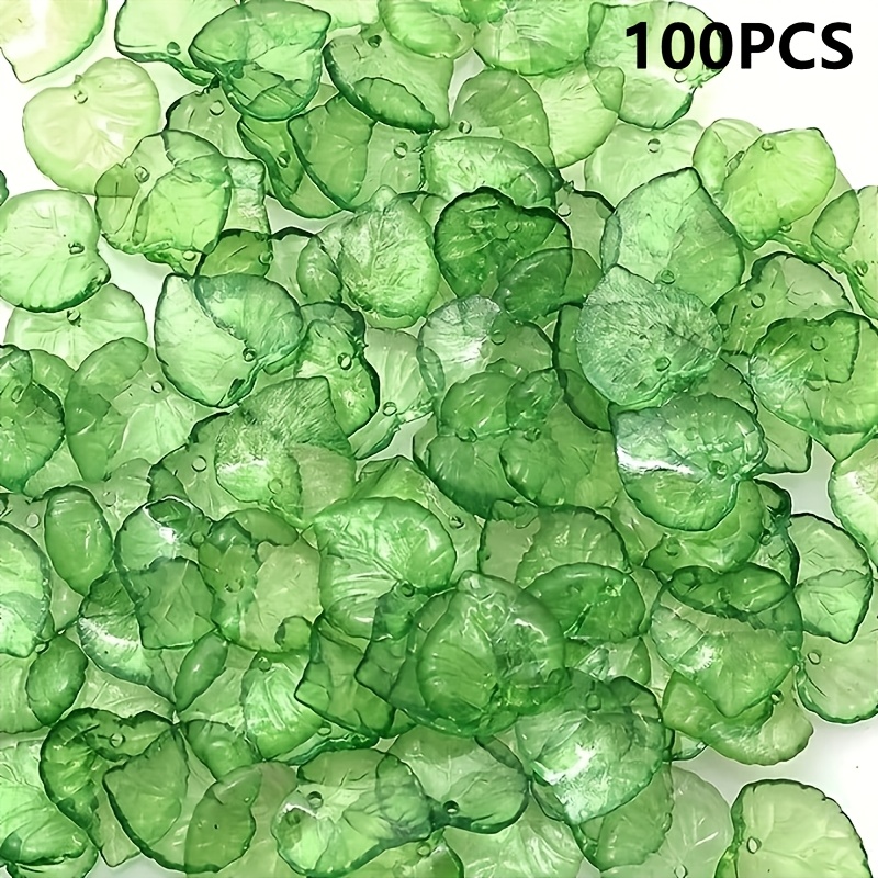 TEMU De 100 Colgantes De Hojas Acrílicas Transparentes Verdes, Colgantes De Hojas De Acrílico De Hoja , Colgantes De Cuentas De Hojas De Plástico Con