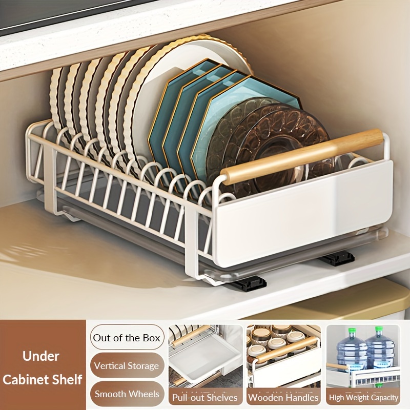 

Panel Pull-out Cabinet Organizer With Nano Adhesive Film, Removable Sliding Drawer Organizer With Draining Tray, Kitchen Organizer And Kitchen Storage Cabinet With Handles